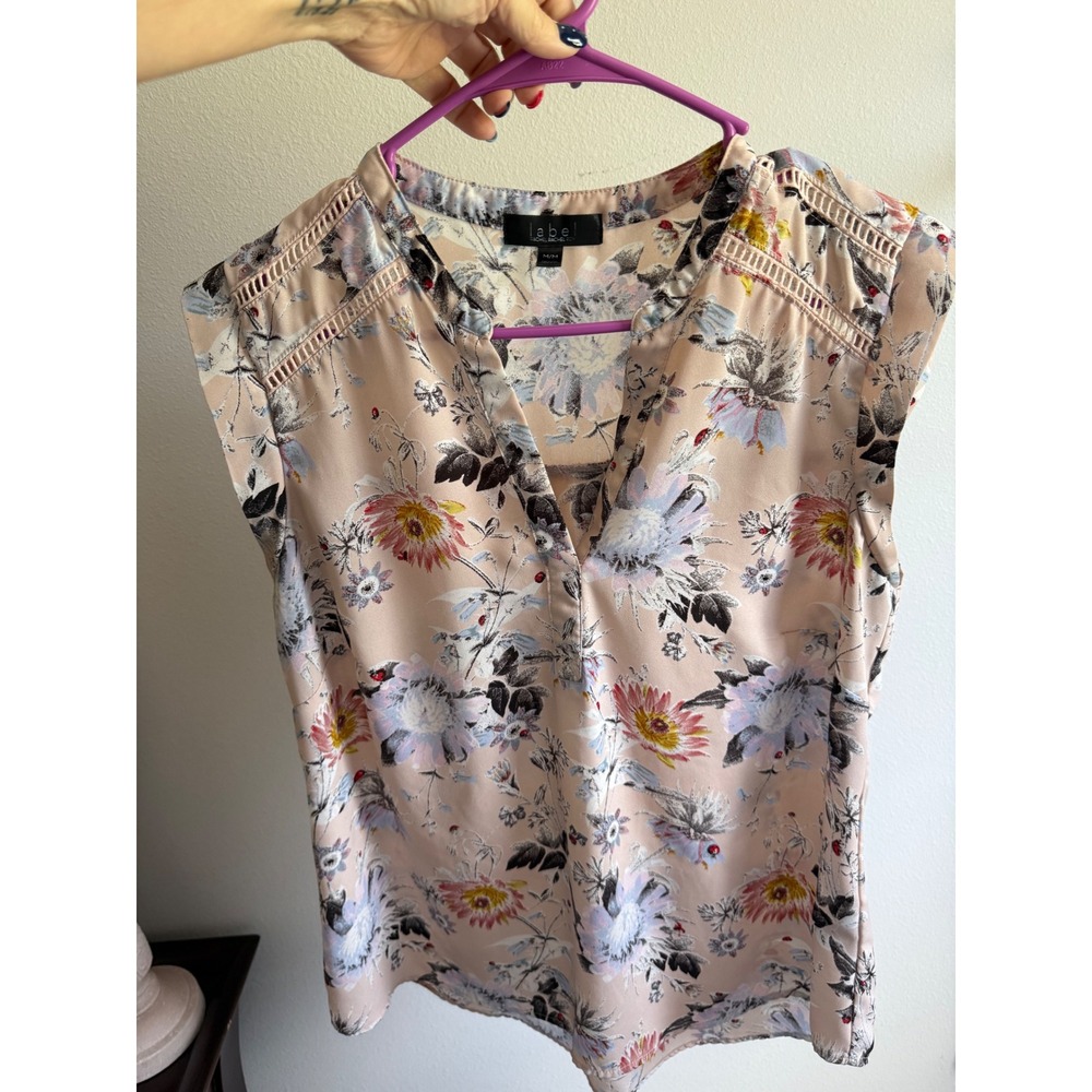 RACHEL Rachel Roy Blouse Women M Pink EUC Floral Sleeveless Ladder Lace Trim
